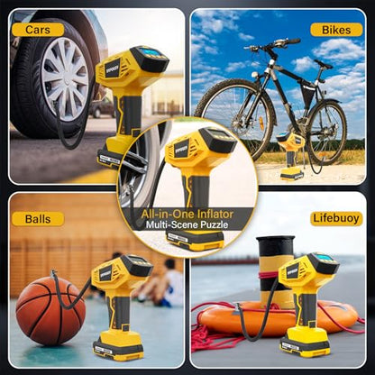Tire Inflator Portable Air Compressor - 4X Faster Inflation, 160PSI Cordless Tire Pump with Dual Power (20V Battery & 12V DC), Auto Shut Off, Digital Gauge for Car, Motorcycle, E-Bike
