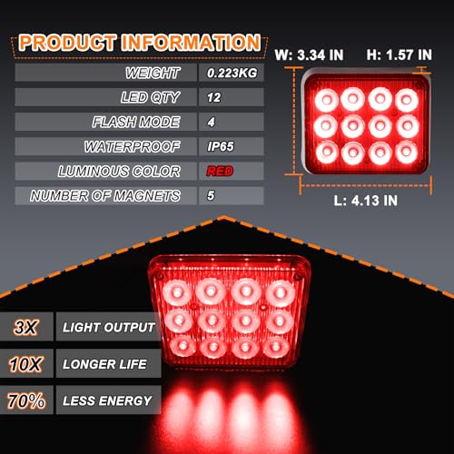 2PCS LED Red Strobe Lights Magnetic Flashing Lights Rechargeable Beacon Safety Warning Emergency Lights Magnetic Trailer Lights Wireless Battery Powered Strobe Lights for Trucks Vehicles Car - color: Red