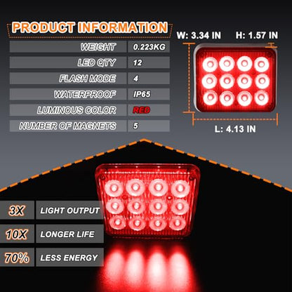 2PCS LED Red Strobe Lights Magnetic Flashing Lights Rechargeable Beacon Safety Warning Emergency Lights Magnetic Trailer Lights Wireless Battery Powered Strobe Lights for Trucks Vehicles Car - color: Red