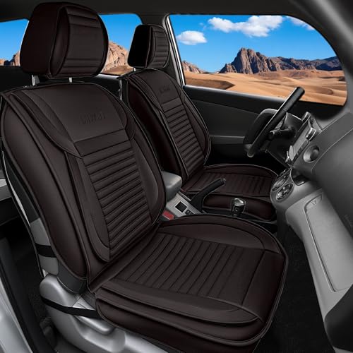 LINGVIDO Front Car Seat Covers, Faux Nappa Leather, Airbag Compatible and Waterproof Protectors for Sedans SUVs, Breathable Anti-Slip Interior for Commuters and Rideshare, Brown - color: Brown, size: Front