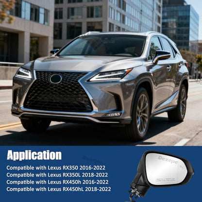 Passenger Side Mirror Assembly Compatible with Lexus RX 350 350L 450h 450hL 2016-2022 Anti-Glare with Heated, Blind Spot Monitor, Turn Signal, Power Folding Adjust Memory Black (15 Pin Right) - size: 15Pin Right