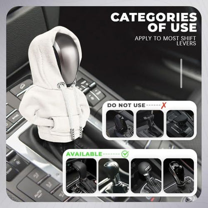 Gear Shift Hoodie, Gear Shift Cover, Fashionable Hoodie Automotive Gear Shift Knob Protector, Car Accessories Mini Sweater Gear Shift Knob Cover for Car Gear Shift Levers (White-2PCS) - color: White-2PCS
