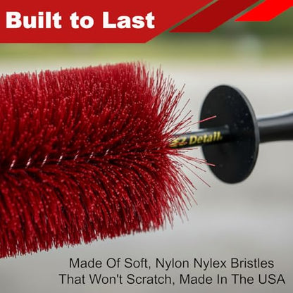 EZ Detail Brush Little - Red - Wheel Rim Cleaner for Cars, Bike, Trucks, Motorcycle, and Other Vehicles. Non-Scratch Auto Detailing Tool, Easily reaches Nook and Crannies - color: Red