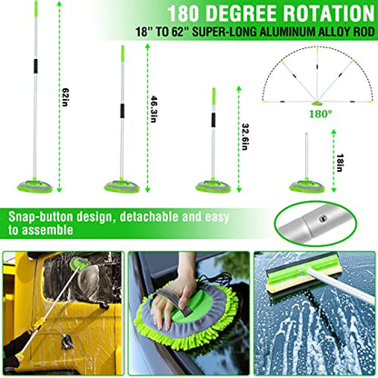 Lezcufer 17Pcs Car Wash Kit,62" Car Wash Brush Mop with Long Handle,Car Cleaning Kit,Car Detailing Brush Set,Car Wash Bucket,Car Wheel Brush,Complete Interior Car Cleaning Supplies