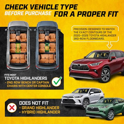 CAT® JustFit™ 3D All Weather Floor Mats for Toyota Highlander 2020-2026, Custom Fit Heavy Duty Rubber Car Mats Full Set for 7 Seater (Not for Hybrid) - style: Toyota Highlander (2020-2026)