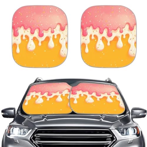 Car Windshield Sun Shade,Ice Cream 2 PCS Foldable UV Ray Sun Visor Protector Sunshade to Keep Your Vehicle Cool, Fits Windshields of Most Sizes - color: Ice Cream