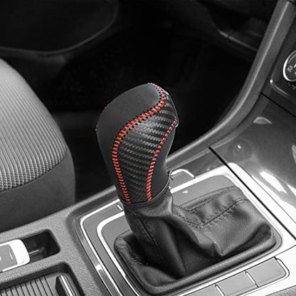 JIECHEN Auto Car Leather Gear Shift Knob Cover for Golf Jetta Passat Tiguan Atlas Beetle GLI Eos CC Golf TDI E-Golf Golf Sportwagen Jetta Hybrid Golf R Golf GTI Jetta Accessories (red) - color: Red
