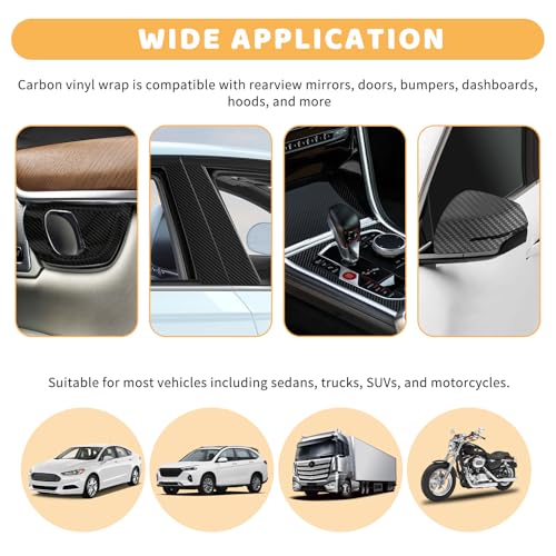 1FTx5FT Carbon Fiber Wrap for Cars,Stylish 3D Carbon Fiber Vinyl Wrap Kit with Tool for Auto Interior/Exterior,Scratch-Resistant Carbons Fibers Tape Stickers for Car/Truck/SUV
