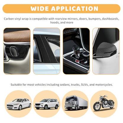 1FTx5FT Carbon Fiber Wrap for Cars,Stylish 3D Carbon Fiber Vinyl Wrap Kit with Tool for Auto Interior/Exterior,Scratch-Resistant Carbons Fibers Tape Stickers for Car/Truck/SUV
