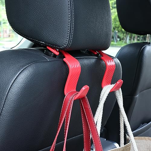 Car Seat Headrest Hooks Vehicle Storage Organizer for Purses Handbags Groceries Coats – Holds 55 lbs 360° Rotating Checkered Pattern Design 4 Pack (Red Checkered) - color: Red Checkered