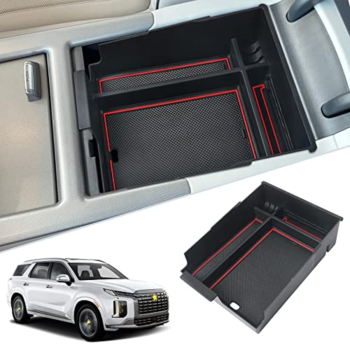 SKTU for 2023 2024 2025 Hyundai Palisade Center Console Organizer 2023 2024 2025 Palisade Console Tray 2024 2025 Palisade Storage Box Hyundai Palisade 2023 2024 2025 Accessories with Coin Holder (Red) - color: Red