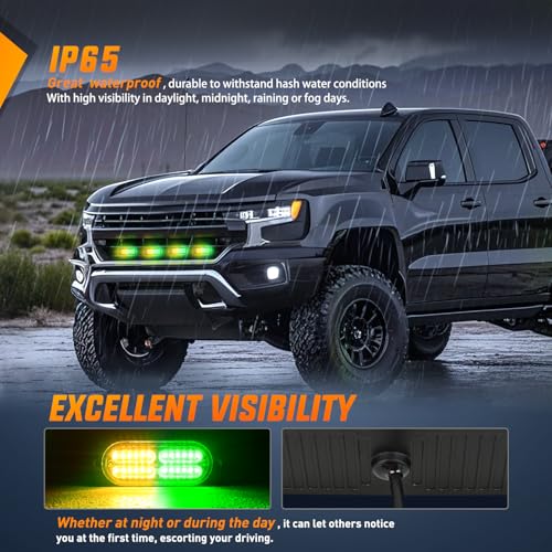 Nilight 4PCS Amber Green Strobe Lights 24LED Emergency Hazard Warning Light Sync Feature Ultra Slim Surface Mount with Controller and Cigarette Lighter Plug for Truck Car Vehicle - color: Amber Green w/Controller