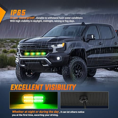Nilight 4PCS Amber Green Strobe Lights 24LED Emergency Hazard Warning Light Sync Feature Ultra Slim Surface Mount with Controller and Cigarette Lighter Plug for Truck Car Vehicle - color: Amber Green w/Controller