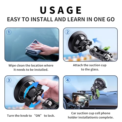 Car Phone Holder-Phone Mount for Car Windshield & Truck-Holder with 360° Rotating Metal Arm-Mount with Super Stable Suction Cup for All Vehicles - style: Extended