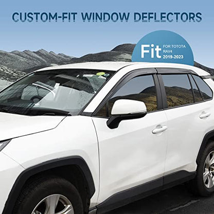 Tape-On Rain Guards Fit for Toyota RAV4 2019 2020 2021 2022 2023 Tape-On Smoke Side Shatterproof Window Visor, Out-Channel Window Deflectors, 6-Pieces Set - size: Fit for Toyota RAV4 2019-2023 Tape On