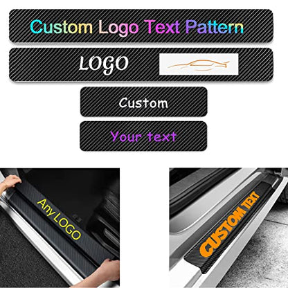 Custom Car Door Sill Protector Personalized Text/Logo Decal Decorative Carbon Fiber Anti-Scratch Sticker Entry Guard Décor