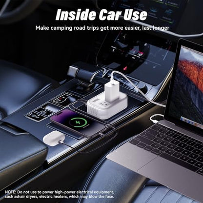 200W Car Power Inverter, FOVAL 12V DC to 110V AC Car Inverte with 4 USB Ports Car Outlet Adapter, Power Inverter for Vehicles, Car Plug Adapter Outlet for Laptop Computer Charger (White) - color: White