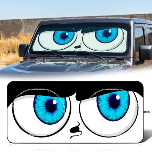 63"x28.5" Car Windshield Sun Shade with Storage Pouch, Stylish Printed Front Window Sunshade with Double Ring Frame, Universal Fit Foldable Heat Blocker & UV Protector for SUV, Sedan (Eyes) - color: Eyes
