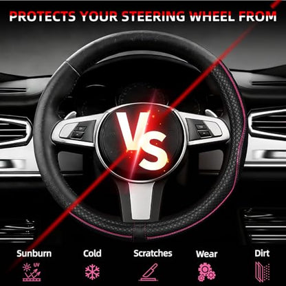 NBTEPEM Customized Auto Car Steering Wheel Cover for Toyota, Microfiber Leather Steering Wheel Covers with Anti-Slip Lining, Breathable, Safety, Soft, Sports Style (Black with Pink Line) - color: Black with Pink Line