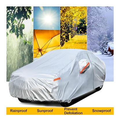 Kayme Car Cover Waterproof All Weather with Lock and Zipper, Sun Uv Rain Protection Outdoor, Fit Sedan (Up to 175 Inch) H1 - color: Silver, size: H1 Fit Sedan, Length (Up to 175 Inch)