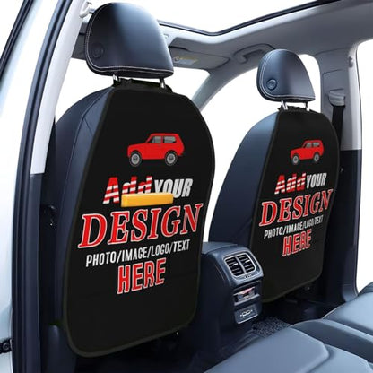 Custom 2 Pack Premium Backseat Protector with Pockets, Personalized Heavy Duty Stain Resistant Kick Mats Back Seat Protector with Image Text Customized Universal Car Seat Back Organizer