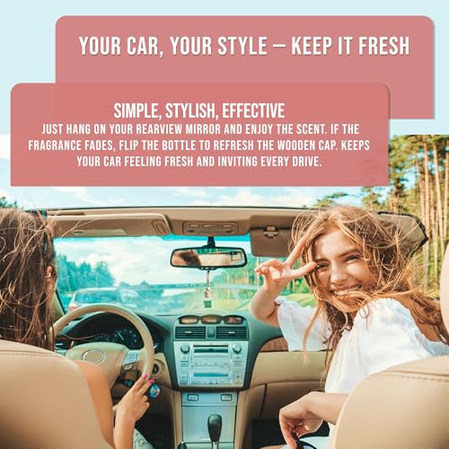 Car Air Freshener Skyfall – Floral Aroma Diffuser, Long-Lasting Lavender & Vanilla Hanging Oil Diffuser with Wooden Cap, Non-Toxic Rearview Mirror Accessory, Made in USA