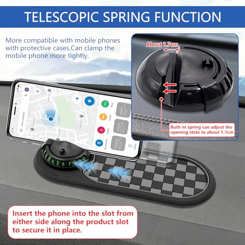 Multifunction Car Anti-Slip Mat Auto Phone Holder, Rotatable Car Anti Slip Mat Phone Holder with Temporary Parking Number, Universal Dashboard Sticky Pad for Glasses Keys (Black) - color: black