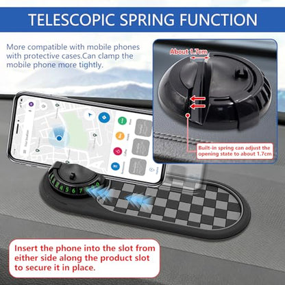 Multifunction Car Anti-Slip Mat Auto Phone Holder, Rotatable Car Anti Slip Mat Phone Holder with Temporary Parking Number, Universal Dashboard Sticky Pad for Glasses Keys (Black) - color: black