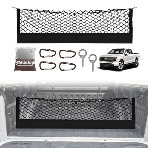 Muslogy Truck Bed Cargo Net Trunk Netting Compatible with Ford F-150 & Lightning 2015-2026 Accessories, Pickup Cargo Organizer SUV Sedan Storage Net w/Heavy Duty Carabiners - style: 2015+ F150 (Eye Bolt)