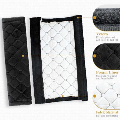 Yumikoo Plush Seat Belt Pads - Set of 2 Cozy & Soft Car Seat Belt Cushions for Comfortable Travel - Perfect for Road Trips and Airplane Rides (Black) - color: black