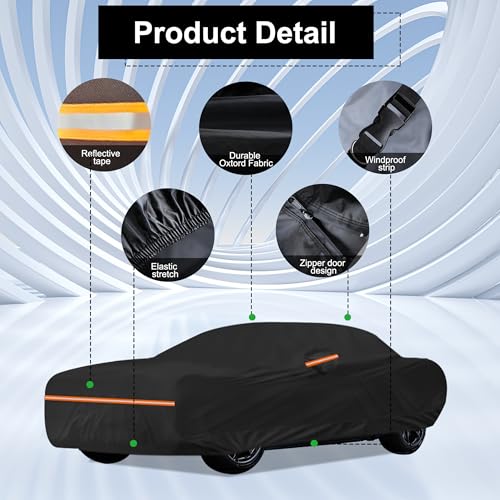 Amooca Heavy-Duty Car Covers Custom Fit for Dodge Challenger 2008-2024 Waterproof Sun-Proof All Weather for Automobiles Snow Cover 420D with Door Zipper Cotton Lining - color: A06-Custom Fit Dodge Challenger 2008-2024