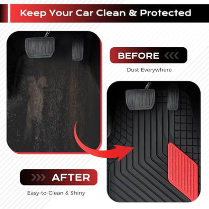 Coverado Heavy-Duty PVC Car Floor Mats Full Set – Red Metallic Heel Pad, All-Weather Protection for Front & Rear, Non-Slip Backing, Easy-to-Clean Liners, 4 Pcs - color: Red