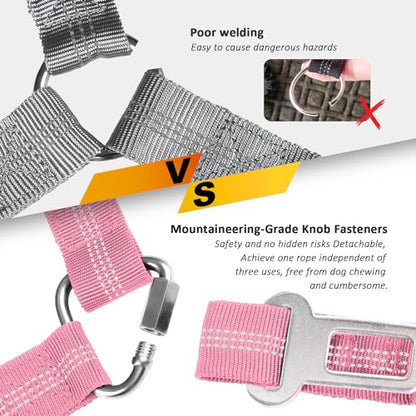 Removable Dog Seat Belt Harness for Car, 3 in 1 Pet Dog Car Seatbelt Leash, Retractable Restraint Secures to Vehicle Headrest & Adjustable Reflective Bungee Dog Seatbelt Tether, Pink and Black - color: Black+Pink
