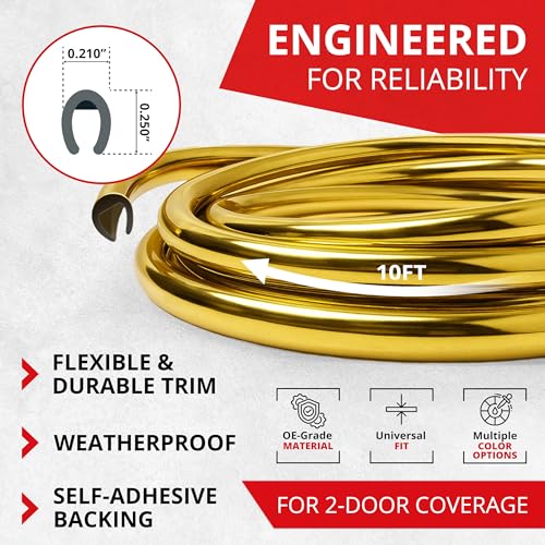 All-Fit Automotive Car Door Edge Protector – Universal DIY Edge Trim to Prevent Scratches & Dings – Flexible Adhesive Molding Trim for Cars, Trucks & SUVs (10 Ft - Gold) - color: Gold