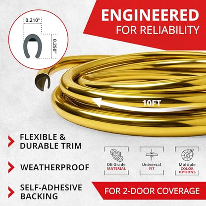 All-Fit Automotive Car Door Edge Protector – Universal DIY Edge Trim to Prevent Scratches & Dings – Flexible Adhesive Molding Trim for Cars, Trucks & SUVs (10 Ft - Gold) - color: Gold