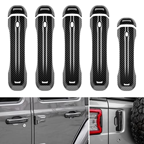 CheroCar Black Door Handle Cover Trim Tailgate Handle Cover Kit Fit for 2018-2026 Jeep Wrangler JL JLU 4xe & Gladiator JT Sports Sahara Freedom Rubicon 2/4-Door Exterior Accessories - color: Black Carbon Fiber, size: Solid Design