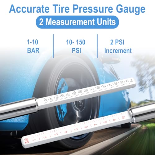 BFXM Truck Tire Pressure Gauge, Air Pressure Gauge for Tires 10-150PSI/ 1-10Bar, Dual Head Pencil Tires Pressure Gauges, Heavy Duty Tire Pressure Gauge for Truck, Cars, Pickups, RVs, Bicycles - color: SILVER 1 Pack