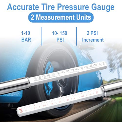 BFXM Truck Tire Pressure Gauge, Air Pressure Gauge for Tires 10-150PSI/ 1-10Bar, Dual Head Pencil Tires Pressure Gauges, Heavy Duty Tire Pressure Gauge for Truck, Cars, Pickups, RVs, Bicycles - color: SILVER 1 Pack