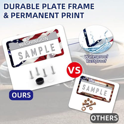 LIN KANG American Flag License Plate Frame Holder - 2 Pack Universal Aluminum Matte Stripe US Flag Gloss Patriotic Car Plate Frame Covers with Free Screws Fasteners Caps - color: Matte American flag B