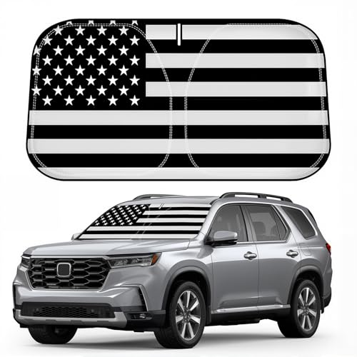 D-Lumina Windshield Sun Shade for 2016-2025 Honda Pilot Accessories, Front Window Sunshade American Flag Sun Visor Protector Sun Shield Blocks UV Rays Heat, Foldable 2 Layers 210T Material - size: Silver & Black-fit 2016-2025 Honda Pilot