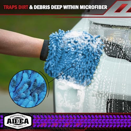AIDEA Car Wash Mitt Microfiber-2PK, Scratch-Free& Lint-Free, Premium Chenille Microfiber Wash Mitt-Blue Regular Size (7.12''X10.14'') - color: Blue, size: 2PK