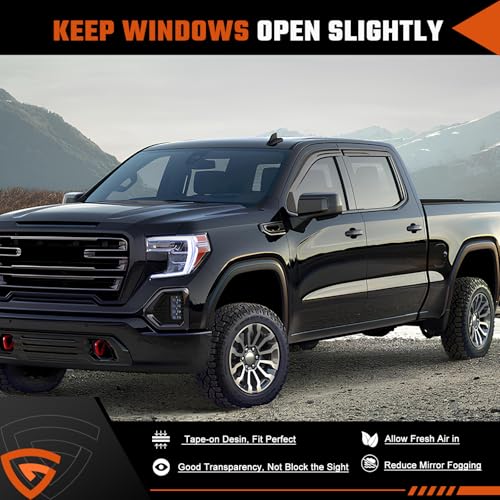 Rain Guards Fit for Chevy Silverado/GMC Sierra 1500 Crew Cab 2019-2026, Tape-on Durable Side Window Wind Deflectors & Visors 2019-2026 Silverado/Sierra 2500HD 3500HD Crew Cab Rain Guard Black 4 PCS - size: Fit for Chevy Silverado/GMC Sierra 2019-2026
