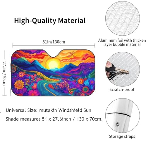 Abstract Flower Sunrise Car Sun Shade Windshield Sunshade Foldable Front Window Shield Cover for Truck SUV - color: Blue2