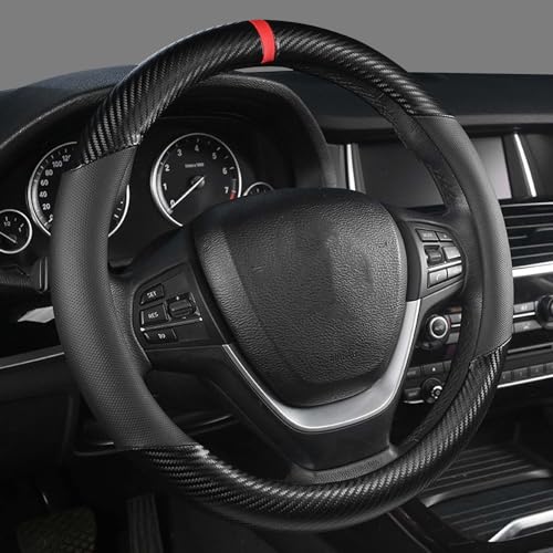 KAFEEK Customized Auto Car Steering Wheel Cover for Honda Civic, CR-Z, Insight, S2000, Small Size 14" - 14.25" Outer Diameter, Carbon Fiber, Black - color: Black, size: Small size[14"-14.25"]
