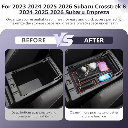 LUWU Center Console Organizer Compatible with Subaru Crosstrek & Impreza 2024-2026 Accessories Armrest Console Secondary Storage Box Insert Tray ABS Material with Coin Holder Red - color: Crosstrek/Impreza 2023-2026 Red