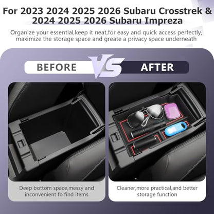 LUWU Center Console Organizer Compatible with Subaru Crosstrek & Impreza 2024-2026 Accessories Armrest Console Secondary Storage Box Insert Tray ABS Material with Coin Holder Red - color: Crosstrek/Impreza 2023-2026 Red