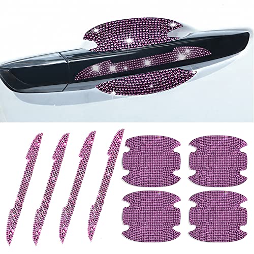 8Pcs Bling Rhinestone Car Door Handle Stickers Protector, Trim Auto Door Entry Guard Bling Stickers Car Accessories for Women and Men, Universal Car Accessories for All Cars (Pink) - color: Pink