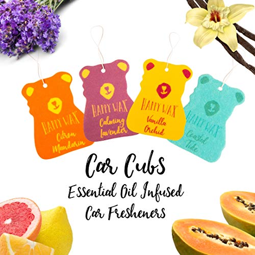 Happy Wax Relax and Refresh Mix Hanging Car Cub Air Fresheners Infused with Natural Essential Oils, 4 Ct. Variety Pack - Contains Calming Lavender, Fresh Cotton, Lemon, and Vanilla Sandalwood