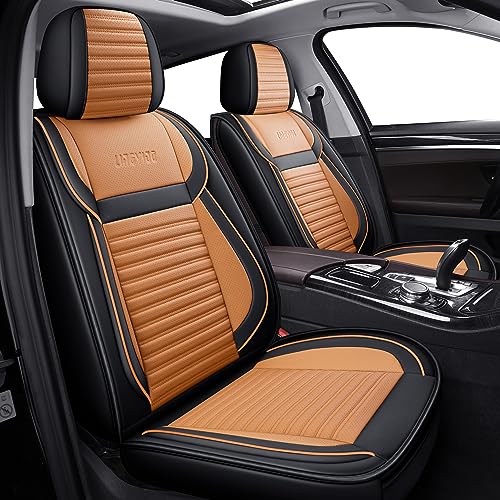 LINGVIDO Full Set Car Seat Covers, Faux Nappa Leather, Airbag Compatible and Waterproof Protectors for Sedans SUVs, Breathable Interior for Active Families, Pets, and Commuters (5 Seats, Black/Brown) - color: Brown-Black, size: Full Set