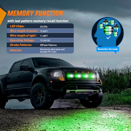 Nilight 4PCS LED Strobe lights 12V 24V Sync Feature Green White 24LED Emergency Hazard Warning Lights with Controller Hard Wire or Cigarette Lighter Plug for Car Truck RVs Campers - color: Green White w/Controller